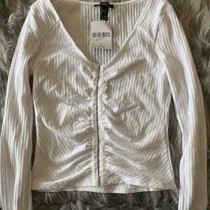 White Ribbed Ruched Top